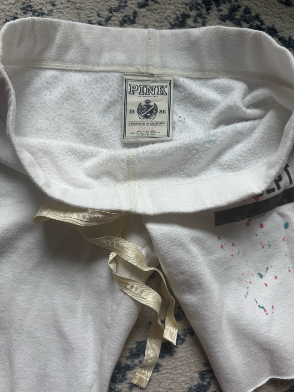 PINK Victoria's Secret White Graphic Board Shorts with Drawstring - Picture 2 of 7